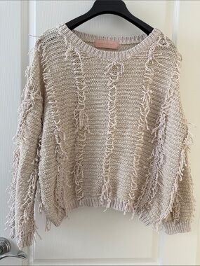 Textured Fringe Crewneck Sweater - Cream